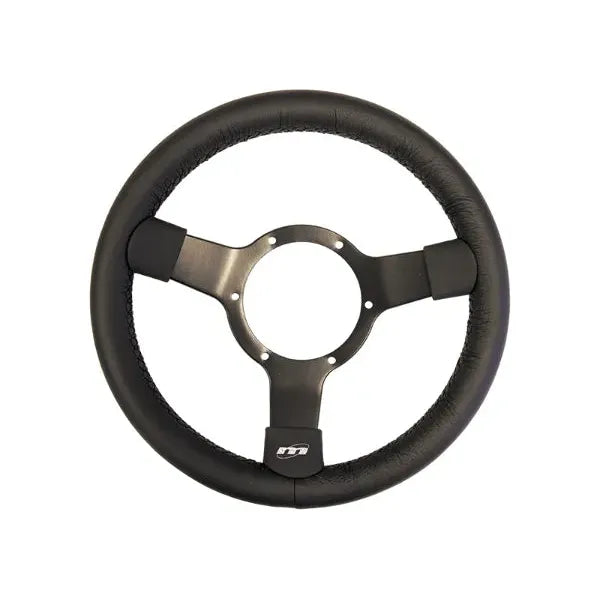 Mountney Traditional 12" 3 Spoke Semi-Dished Black Leather Steering Wheel With Black Centre Mountney Classic - Mountney Classic