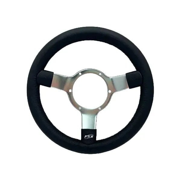 Mountney Traditional 12" 3 Spoke Semi-Dished Black Leather Steering Wheel With Polished Centre Mountney Classic - Mountney Classic