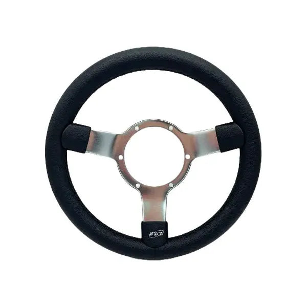 Mountney Traditional 12" 3 Spoke Semi-Dished Black Vinyl Steering Wheel With Polished Centre Mountney Classic - Mountney Classic
