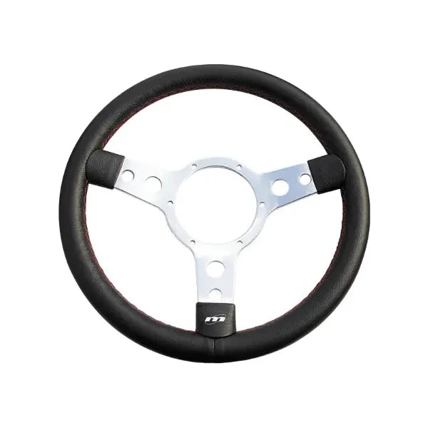 Mountney Traditional 13" 3 Spoke Semi-Dished Black Leather Steering Wheel With Red Stitching & Polished Centre Mountney Classic - Mountney Classic