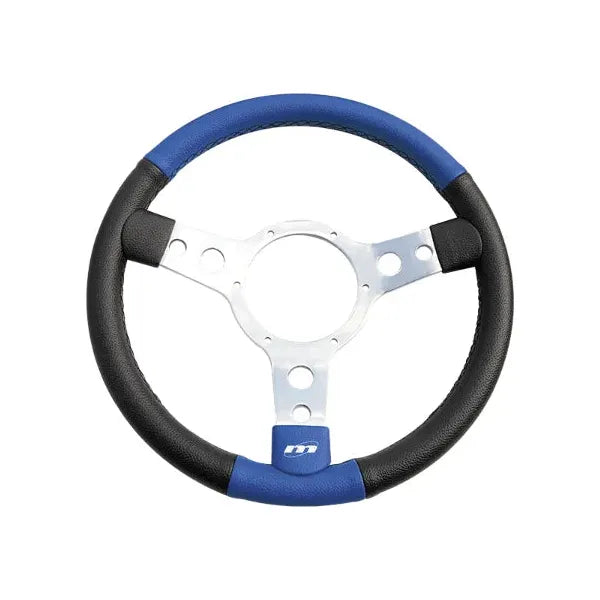 Mountney Traditional 13" 3 Spoke Semi-Dished Black & Blue Vinyl Steering Wheel With Polished Centre Mountney Classic - Mountney Classic