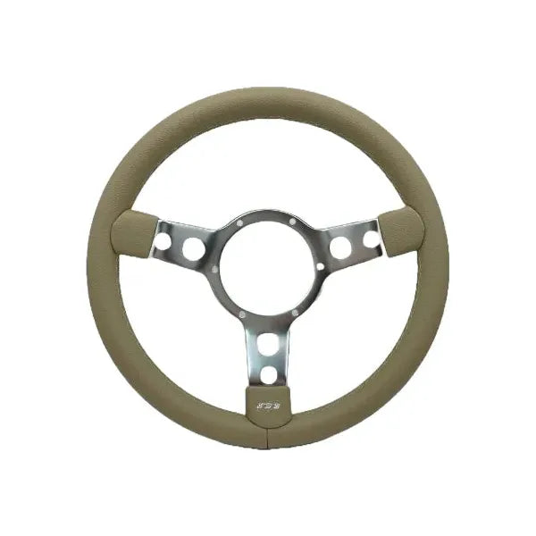 Mountney Traditional 13" 3 Spoke Semi-Dished Beige Vinyl Steering Wheel With Polished Centre Mountney Classic - Mountney Classic