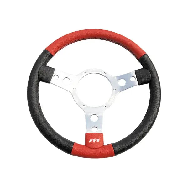Mountney Traditional 13" 3 Spoke Semi-Dished Black & Red Vinyl Steering Wheel With Polished Centre Mountney Classic - Mountney Classic