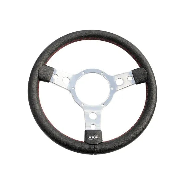 Mountney Traditional 13" 3 Spoke Semi-Dished Black Vinyl Steering Wheel With Red Stitching & Polished Centre Mountney Classic - Mountney Classic
