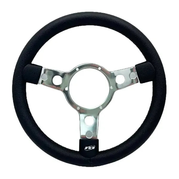 Mountney Traditional 13" 3 Spoke Semi-Dished Black Vinyl Steering Wheel With Polished Centre Mountney Classic - Mountney Classic