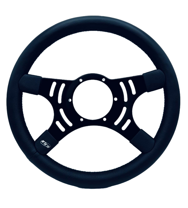 Mountney Traditional 14" 4 Spoke Semi-Dished Black Leather Steering Wheel With Black Centre Mountney Classic - Mountney Classic