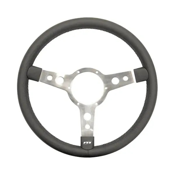 Mountney Traditional 17" 3 Spoke Semi-Dished Black Leather Steering Wheel With Polished Centre Mountney Classic - Mountney Classic