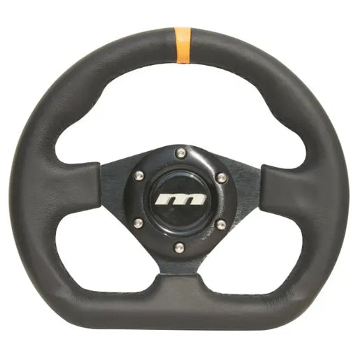 Mountney 'M' Range 250mm 3 Spoke Flat-Dished Black Leather Motorsport Steering Wheel With Black Centre - Flat Bottomed Mountney Classic - Mountney Classic