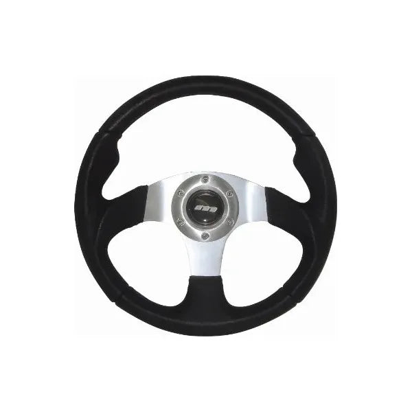 Mountney 'M' Range 300mm 3 Spoke Semi-Dished Black Leather Steering Wheel With Silver Centre Mountney Classic - Mountney Classic