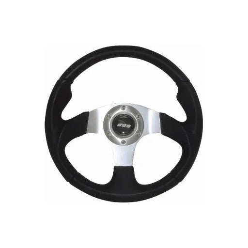 Mountney 'M' Range 320mm 3 Spoke Semi-Dished Black Leather Steering Wheel With Silver Centre Mountney Classic - Mountney Classic