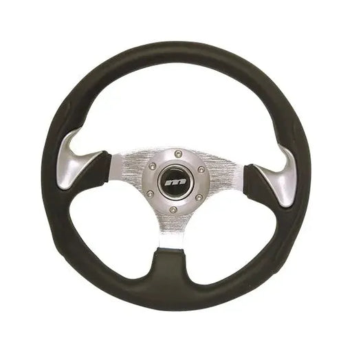 Mountney 'M' Range 320mm 3 Spoke Semi-Dished Black Moulded Sports Steering Wheel With Silver Centre & Silver Thumb Spats Mountney Classic - Mountney Classic