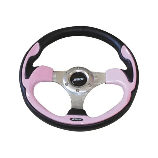 Mountney 'M' Range 320mm 3 Spoke Semi-Dished Black Moulded Sports Steering Wheel With Silver Centre & Pink Inset Mountney Classic - Mountney Classic