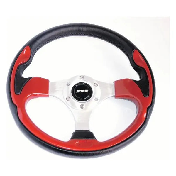 Mountney 'M' Range 320mm 3 Spoke Semi-Dished Black Moulded Sports Steering Wheel With Silver Centre & Metallic Red Inset Mountney Classic - Mountney Classic