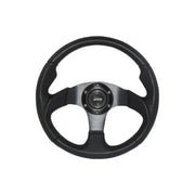 Mountney 'M' Range 340mm 3 Spoke Semi-Dished Black Leather Steering Wheel With Black Centre Mountney Classic - Mountney Classic