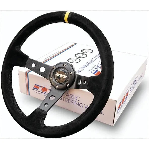 Mountney 'M' Range 340mm 3 Spoke Deep-Dished Black Alcantara Rally Steering Wheel With Black Centre Mountney Classic - Mountney Classic
