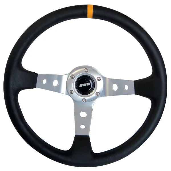 Mountney 'M' Range 340mm 3 Spoke Deep-Dished Black Alcantara Rally Steering Wheel With Silver Centre Mountney Classic - Mountney Classic