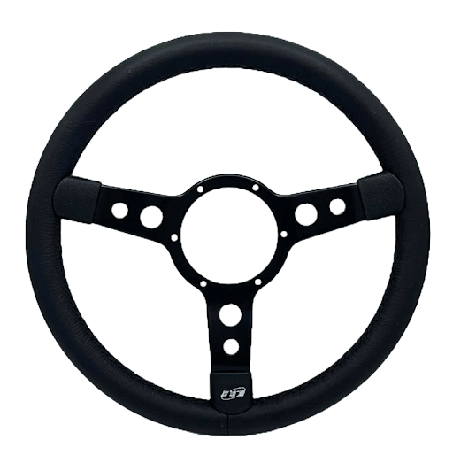Mountney Traditional 15" 3 Spoke Semi-Dished Black Leather Steering Wheel With Black Centre Mountney Classic - Mountney Classic