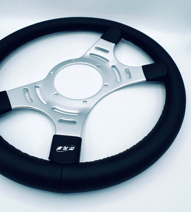 Mountney Traditional 14" 4 Spoke Semi-Dished Black Leather Steering Wheel With Polished Centre Mountney Classic - Mountney Classic